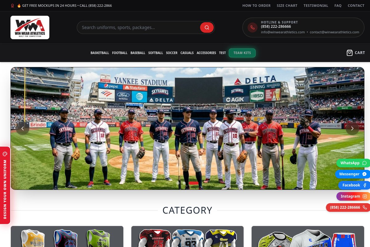 winwearathletics.com website homepage preview