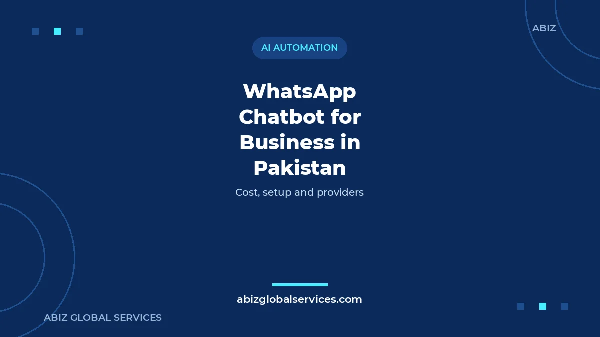 WhatsApp chatbot Pakistan illustration: a smartphone chat with a robot assistant helping a small business