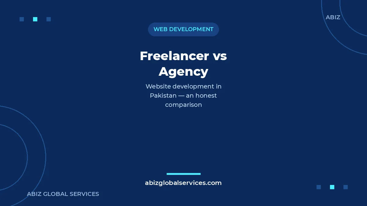A solo freelancer at a desk versus a professional agency team, illustrating freelancer vs agency Pakistan